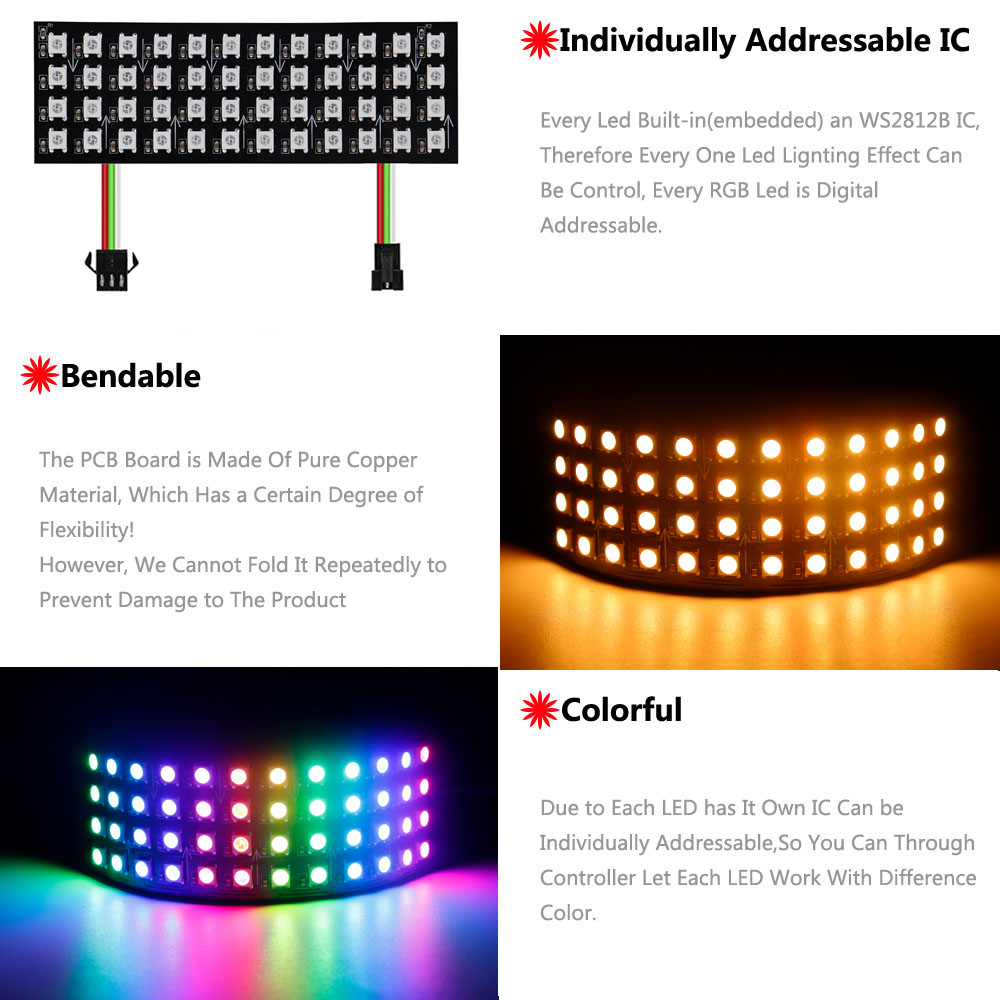 Panel LED RGB WS2812B DC5V, Pa - Rgb Led Matrix 8X8 reseña y precio